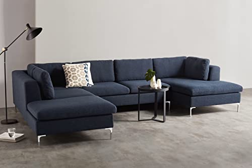 Image of Smith U Shape 7 Seater Corner LHS Fabric Sofa Set in Dark Blue Color for Living Room, Couch Sofa for Living Room, Seven Seater Sofa