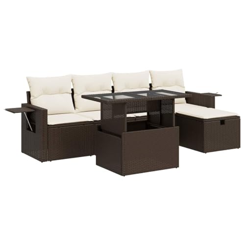 vidaXL Salon de Jardin avec Coussins 6 pcs Marron résine tressée, Ensemble de canapés d'extérieur, Salon de Jardin, Ensemble de canapés en résine tressée