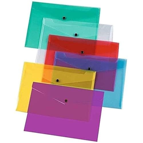 G4GADGET A5 Plastic Document Wallets with Popper - Pack of 5 | Assorted Colors | Waterproof, Durable & Transparent A5 File Folders for School, Office, Home & Travel