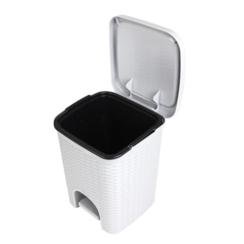 Image of Superio Mini 6L Step Pedal Trash Can - Wicker Design, Hidden Mechanism, Durable Plastic, Ideal for Desktop, Countertop, Pet Waste /Dog Poop - White