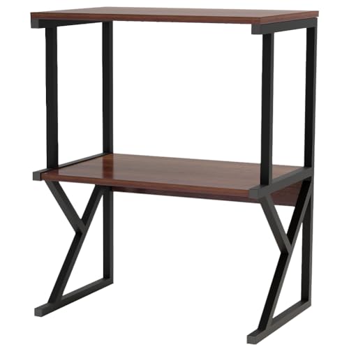 Shally Dogan Scaffalatura Salvaspazio Porta Microonde in Acciaio, Scaffale da Cucina con Ripiano Portaspezie, Unità di Mensole 2 Scomparti Piedini Antiscivolo, Mensola Design Moderno (Noce + Nero) - immagine 6