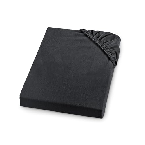 sleepling Biber Spannbetttuch, Feinbiber Spannbettlaken, Made in Germany, 100% Baumwolle, Matratzen bis 23 cm Höhe, Rundum Gummizug, Ökotex, waschbar 60 Grad, 100 x 200, anthrazit