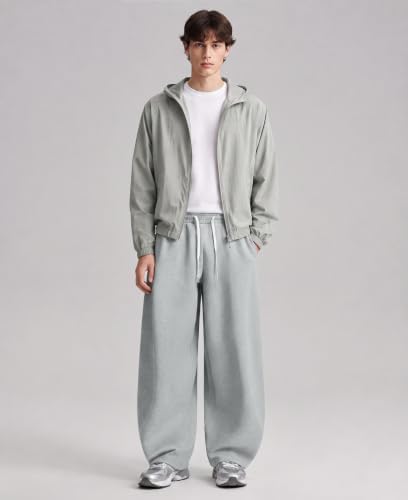 Susclude Wide Leg Barrel Pants Summer Loose Fit Baggy Grey Sweatpants Men Elastic Waist Lounge Oversize Slacks with Pockets — view 3