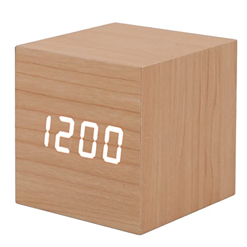Fockety Réveil numérique, réveil Intelligent en Bois à 3 luminosités réglables, Chargement USB 3 en 1, Date, Affichage de la température, Horloge LED en Bois pour Chambre, Chevet, Bureau, Enfants