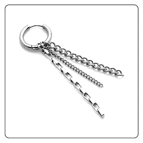 Fashion Stainless Steel Huggie Hinged Hoop Earrings Tassel Long Chain Dangling Drop Earrings3