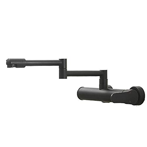 Grifo de cocina de pared negro plegable con caño giratorio para ahorro de espacio