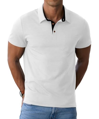 Image of Sailwind Men's Cotton Polo Shirts Short Sleeve Casual Summer Shirts Classic Collared Golf Shirt with Pocket