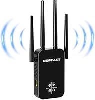 NEWFAST WLAN Verstärker,1200Mbps WiFi Extender Dual-Band WLAN Repeater mit 4 Schwenkbare Antenne,WPS,MU-MIMO,Unterstützung Repeater/Router/Ap Modus für Zuhause und Büro,1-Tippen Einrichten,EU Plug