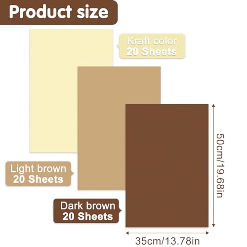 Image of NEBURORA Assorted Brown Tissue Paper Set 60 Sheets Gift Wrap Paper Retro Brown 3 Colors for Fall Harvest Holiday Graduation Weddings Birthday Construction Party DIY Decorations
