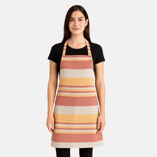 Image of Unisex Cooking Aprons | Waterproof Apron | Striped Design with 2 Front Pockets & Adjustable Neck Strap | Durable, Oil & Stain Resistant | Chef Apron for Cooking
