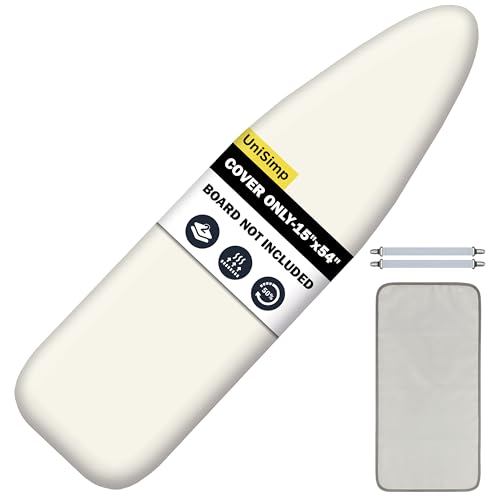 Image of Ironing Board Cover and Pad 15 inchx54 inch Extra Thick Natural Cotton, Scorch and Stain Resistant Padding,Standard Size Iron Board Cover with Fasteners Heavy Duty Elastic Edge, Beige