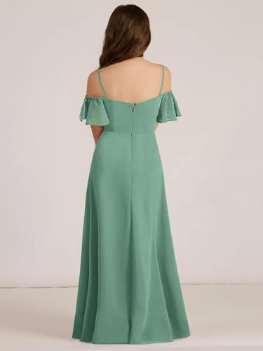Junior Bridesmaid Dress Off Shoulder Short Sleeve Chiffon Long Flower Girl Dress Side Slit2