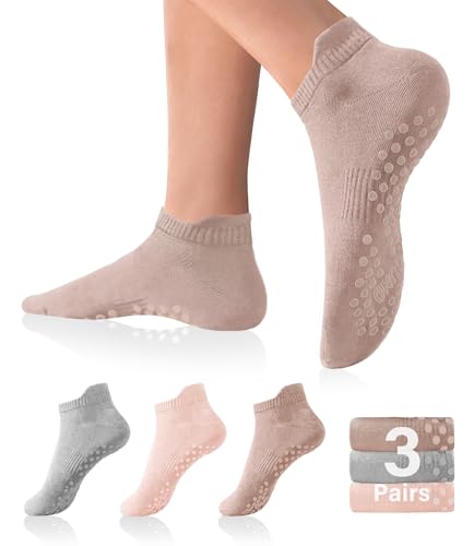 DIBAOLONG Pilates Socks with Grips for Women Yoga Socks Non Slip Barre Hospital Socks 6-Pairs Grippy Ankle Socks