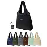 [Lampo] 【極小軽量】エコバッグ たたまない！超簡単！薄くて丈夫 クシュっと丸めるだけ！大容量 コンパクト おしゃれ マチ付き 丸洗い 肩掛け ショッピングバッグ 5㎝×7㎝ カラビナ付き (ブラック)