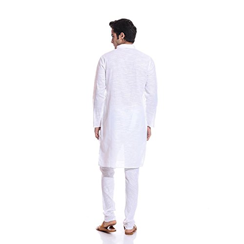 Kurta indien homme luxe coton slub blanc ensemble churidar chic - 2