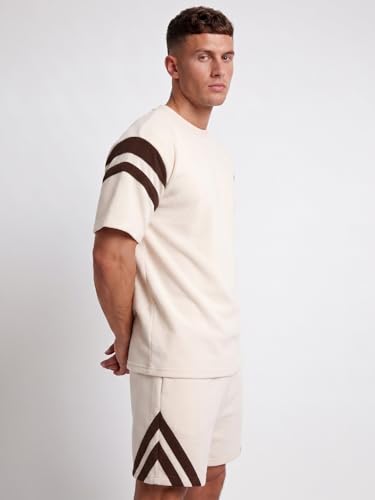 Image of CHKOKKO Men's Co-Ord Set Premium Cotton Blend Oversized T-Shirt & Shorts Cord Set with Side Pockets Round Neck Half Sleeves Solid with Contrasting Stripes Summer or Casual Wear