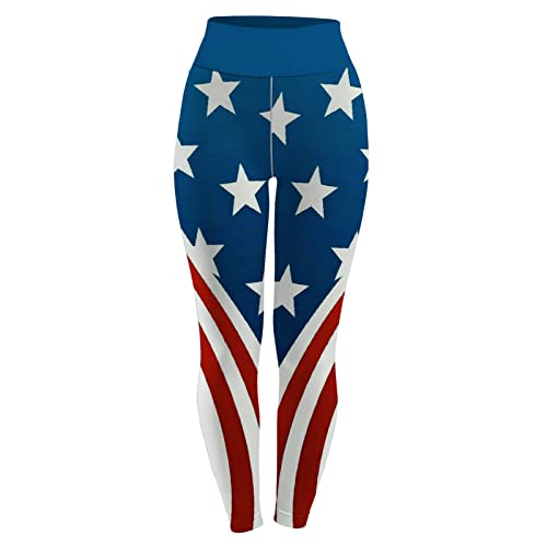 Linhui American Flag Usa Leggings 4-Way Stretch Yoga Pants Skinny Tights American Flag Pants Women Patriotic Costumes Blue #TOP3
