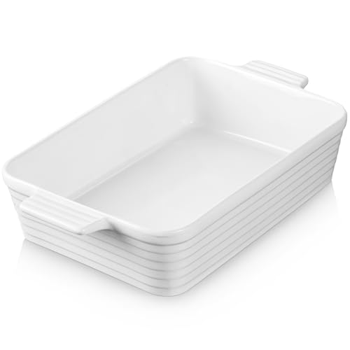 Jassceram Auflaufformen für den Backofen 4 9 Liter Porzellan-Backform Tiefe rechteckige Backform mit Griffen für Lasagne Braten Backofen und Spülmaschinenfest großes Küchengeschenk Weiß 38 6 cm