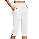 CUKOLSXA Womens Capris Pants Yoga Stretch Business Work Casual Trousers Button Straight Leg Office Pant