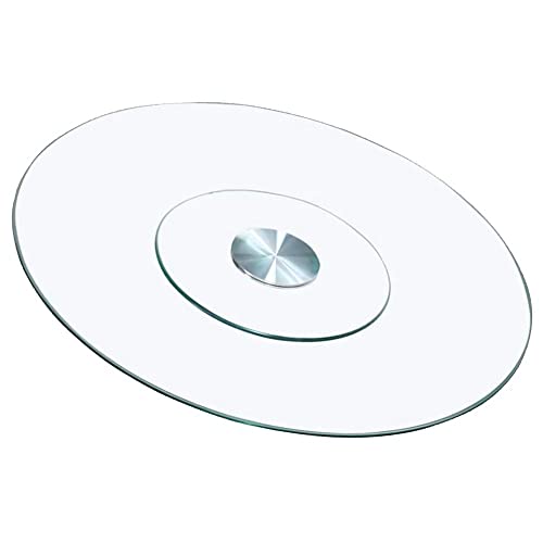 Lazy Tray On Table, Round Swivel Tray, Tempered Glass On Dining Table, Clear Serving Tray (360° Bidirectional Rotation), Smooth Running Aluminium Base #TOP1