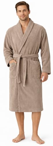 Adore Home Mens 100% Cotton Bathrobe Terry Towelling Shawl Collar Bath Robe Dressing Gown, Large, Natural