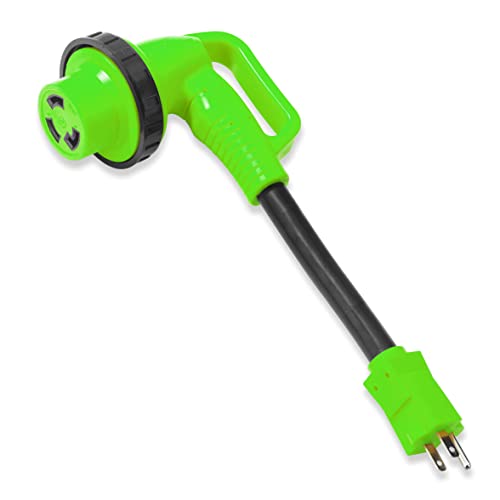 Leisure Cords 12" 90-Degree Dogbone RV Adapter 15-Amp Male and 30-Amp Female with Twist Lock and LED Indicator (15 Amp Male - 30 Amp Female Twist)