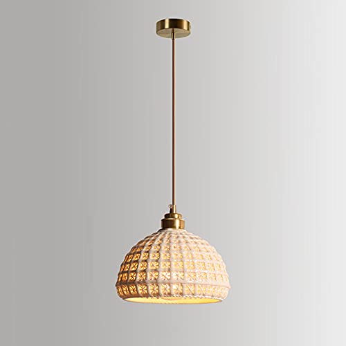 LYFMICMD - Grille Abat-Jour en Céramique P Lampe E27 1 Lampe Moderne Minimaliste en Laiton P Lumière Salon Chambre Chevet Plafond Lampe Suspendue Luminaire Réglable, Lustre de Plafond