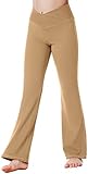 Heathyoga Girl's Yoga Pants Flare Leggings for Girls Crossover Sweatpants Bootcut Dance Pants Athletic Bell Bottoms Kaki
