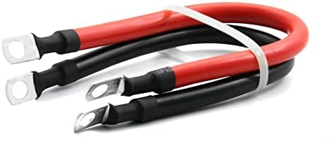 2 AWG 2 Gauge Red + Black Pure Copper Battery Cables Power Inverter Wire Set for Solar, RV, Car, Boat, Automotive 12in 3/8 in Lugs (2PCS)