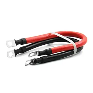 4 AWG Gauge Red + Black Pure Copper Battery Cables Power Inverter Wire Set for Solar, RV, Car, Boat, Automotive, Marine, Motorcycle with 5/16 in Lugs (2PCS, 4 AWG, 12in)