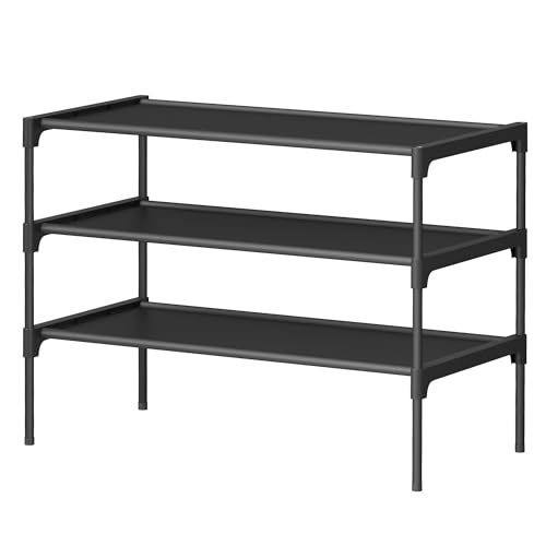 SONGMICS Shoe Rack, 3-Tier Shoe Storage Organizer, Space-Saving, 11.6 x 24.5 x 21 Inches, Entryway, Metal Frame, Non-Woven Fabric Shelves, Ink Black ULSH023BH01
