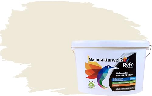 RyFo Colors Bunte Wandfarbe Manufakturweiß Creme 10l - weitere Grau Farbtöne und Größen erhältlich, Deckkraft Klasse 1, Nassabrieb Klasse 1