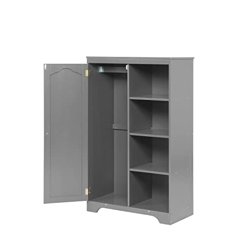 Polibi Dress Up Center, Wooden Armoire Dresser With Door Closet And 4 Tier Shelves, Bedroom Storage Cabinet For Boys Girls, Grey #TOP6