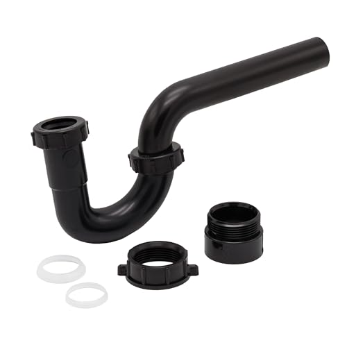 JB Products 1-1-4 Inch P-Trap Kit, Polypropylene Tubular with ABS Marvel Adapter, Ribbed Threaded Nuts for Strong Leak-Free Connection, Includes J-Bend, Wall Arm & Washers
