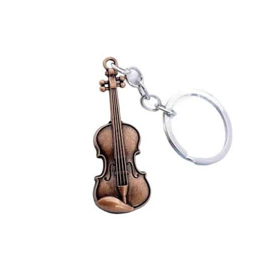 Llavero de violín vintage, mini colgante de instrumento musical, llavero de violín vintage de bronce de cobre, decoración de mochila para hombres y mujeres (cobre)