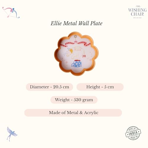 Image of The Wishing Chair Ellie Metal Wall Plate | Decorative Flower-Shaped Metal & Acrylic Wall Art with Elephant Circus Design | Yellow Wall Hanging Decor for Kids Room, Nursery, Living Room & Bedroom