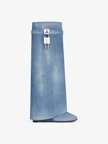 Rhinestones Fold Over Knee High Boots for Women Shark Lock Boots High Shaft Wide Calf Fashion Boots Pull on Party Shoes3