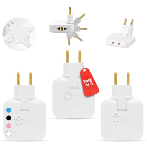 BIORYC ® [Pack 3] Ladron Enchufes Plano. Enchufe Plano Pared Extraplano de 3 Tomas Giratorio 180º. Ladrón Enchufe. Enchufes Planos Detras Muebles. Ladrones Enchufe. Regalo Dia de la Madre.