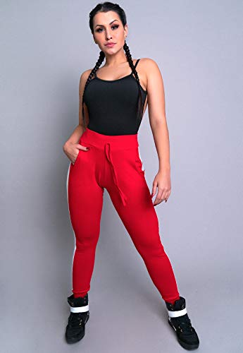 Calça Ribana MVB Modas Moletom Listra Feminina Cintura Alta