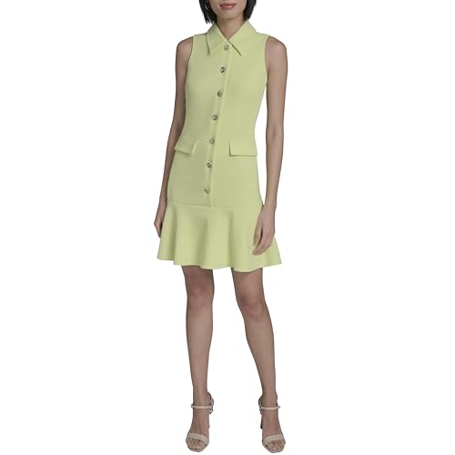 Image of Karl Lagerfeld Women's Sleeveless Collared Button Front A-line Mini Dress
