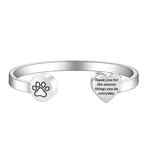 Image of SEIRAA Dog Lovers Paw Print Cuff Bangle Thank You for The Unseen Things You Do Everyday Vet Tech Student Gifts Veterinary Technician Appreciation Jewelry