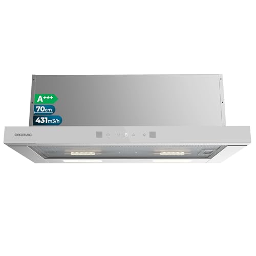 Cecotec Hotte Aspirante 70cm Télescopique Bolero Flux TLT 704400 Glass White A+++. Aspiration 431,2m³/h, Basse Consommation, Moteur DC, Contrôle de...