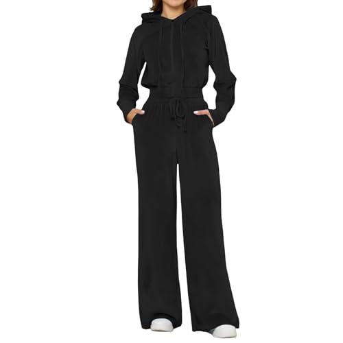 Cowyams Survêtement en velours pour femme - Mode - Loisirs - Élégant - Décontracté - 2 pièces - Veste à capuche et taille haute - Pantalon large - Doux...