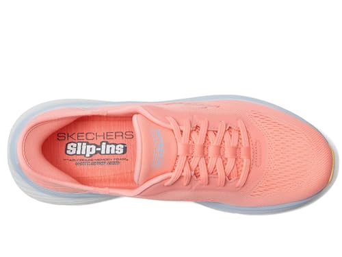 Skechers Women's Max Cushioning Elite 2.0 Solace Hands-Free Slip-Ins Sneaker, Pink/Blue, 5