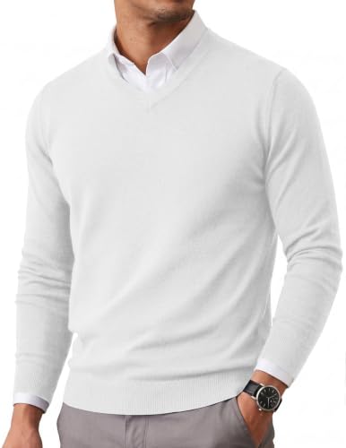 Image of COOFANDY Mens Casual V Neck Sweater Knit Slim Fit Long Sleeve Pullover Top