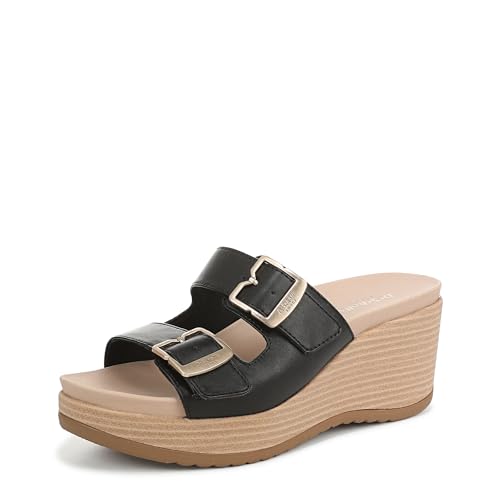 Dr. Scholl's Womens Cali Breeze Wedge Sandal Black Smooth 8.5 M