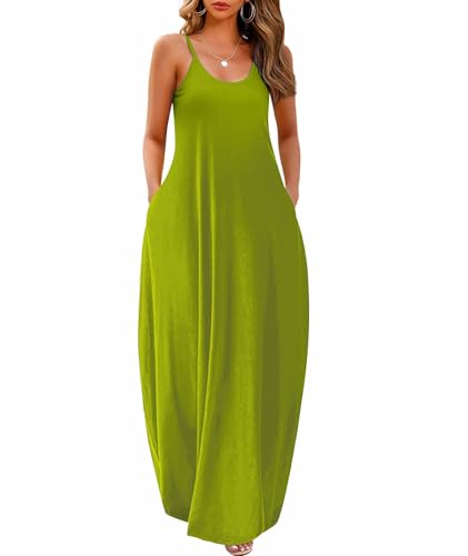 Image of Wolddress Womens Maxi Dress with Pockets 2026 Casual Strap Plus Size Loose Plain Long Office Summer Beach Travel Dresses S-5X
