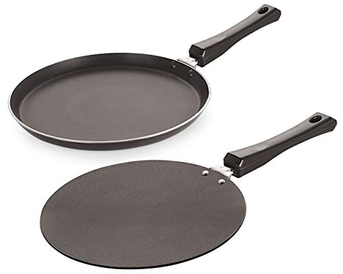 Image of Nirlon Nonstick Aluminium Induction Base 2 Pieces Set of Tawa for Roti, Chapati & Crispy Tawa - IND FT28 CT