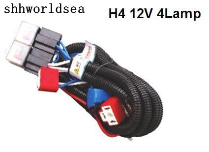 shhworldsea Waterproof 12V 4 Light H4 Headlight Wiring Harness Relay Kits