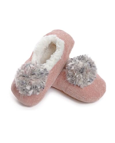 MeMoi Women's Chenille Non-Skid Pom-Pom Slippers